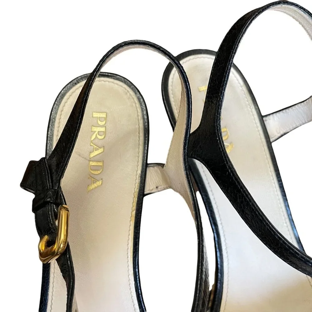 Prada Black and Cork Wedge Sandals Size 40 - Picture 5 of 9